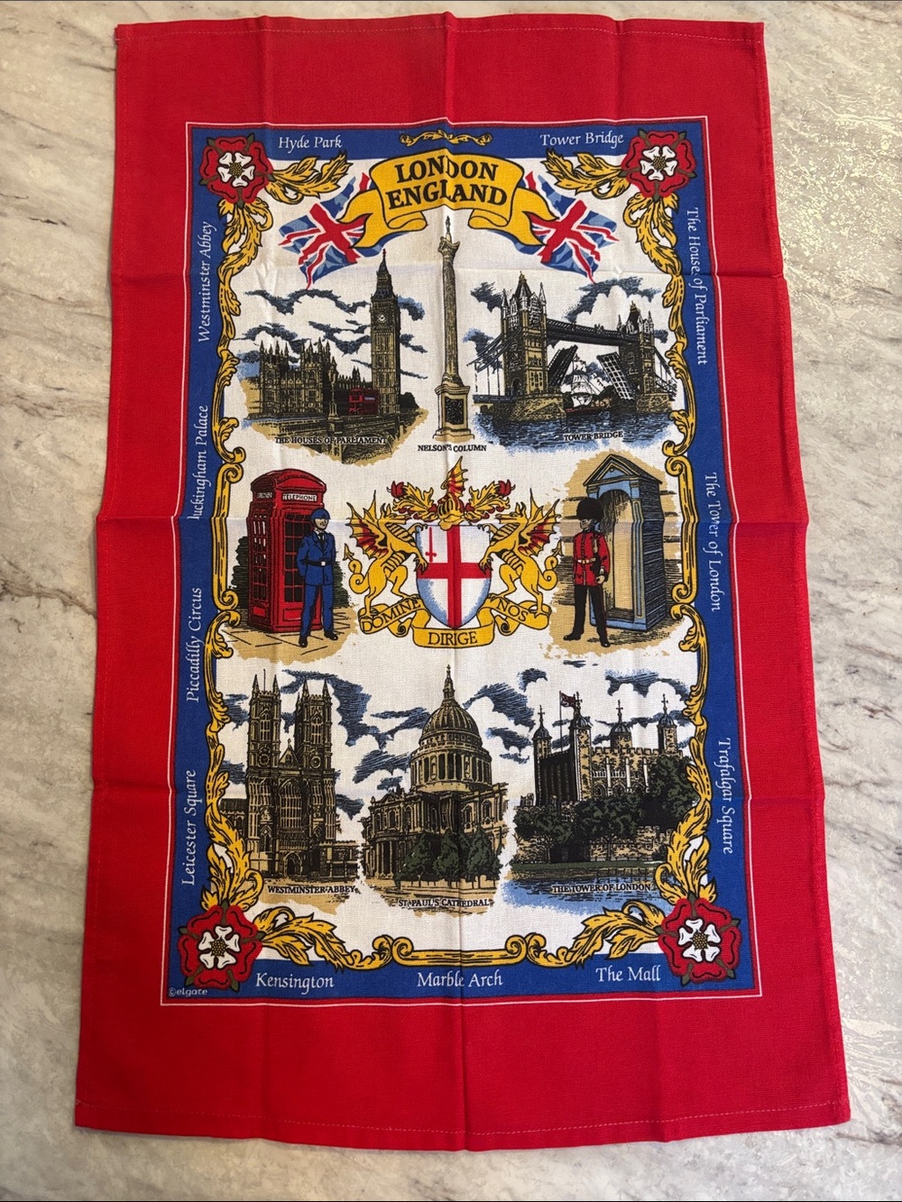 VTG! London England Red Decorative Tapestry Decor - Souvenir Cloth